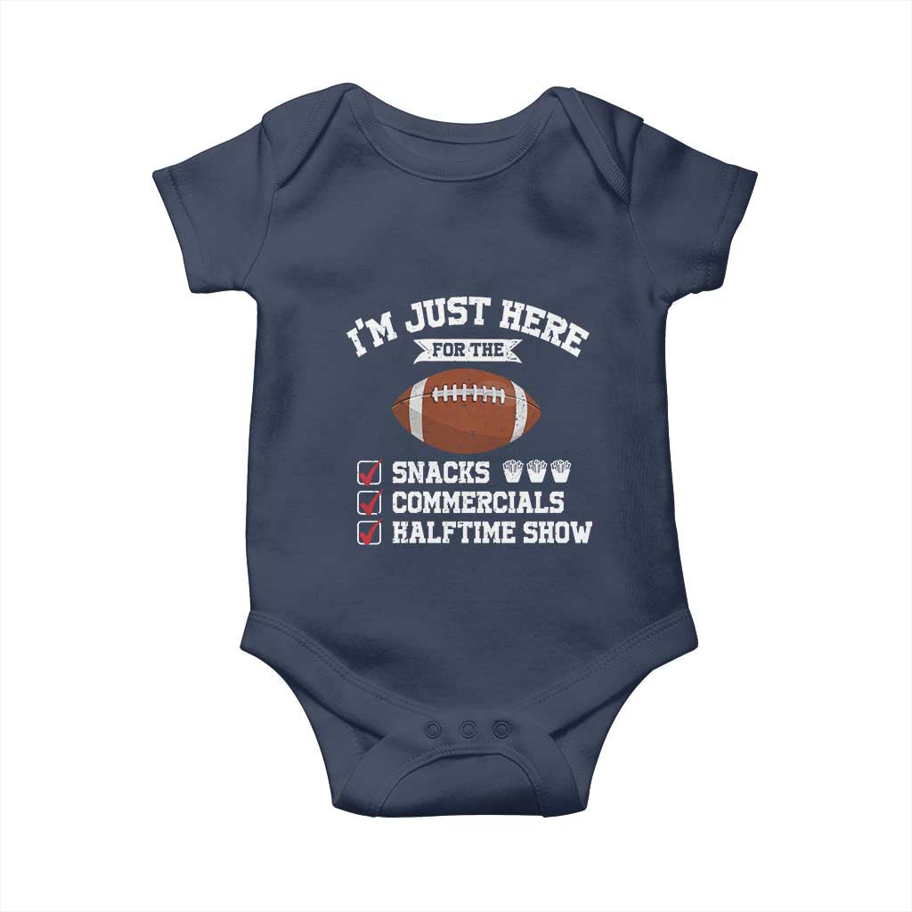 Funny Football Baby Onesie I'm Just Here For The Snacks And Commercials TS10 Navy Print Your Wear