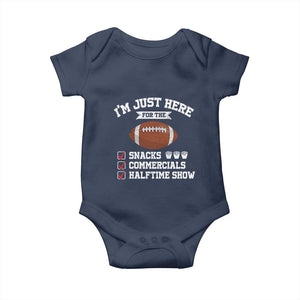 Funny Football Baby Onesie I'm Just Here For The Snacks And Commercials TS10 Navy Print Your Wear