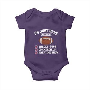Funny Football Baby Onesie I'm Just Here For The Snacks And Commercials TS10 Purple Print Your Wear