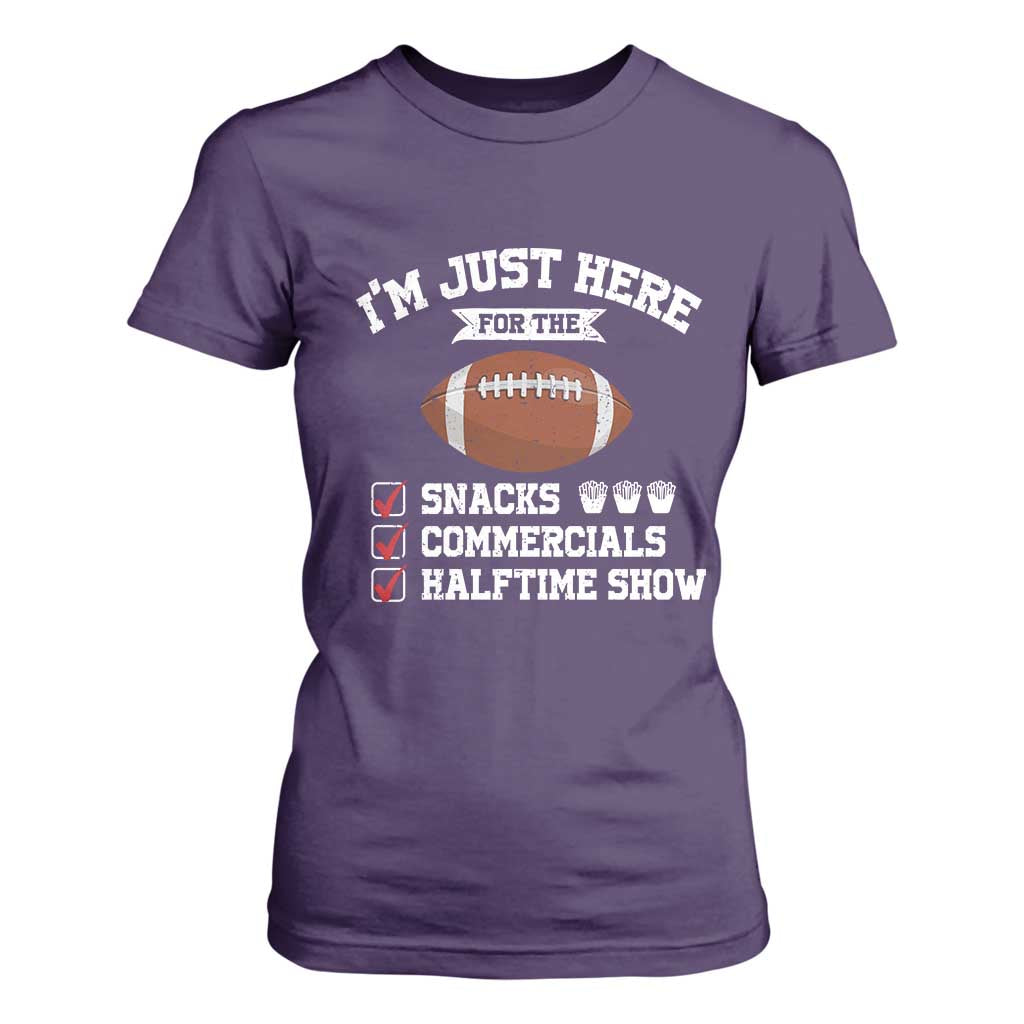 Funny Football T Shirt For Women I'm Just Here For The Snacks And Commercials TS10 Purple Print Your Wear