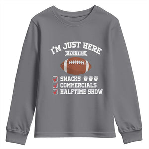 Funny Football Youth Sweatshirt I'm Just Here For The Snacks And Commercials TS10 Charcoal Print Your Wear