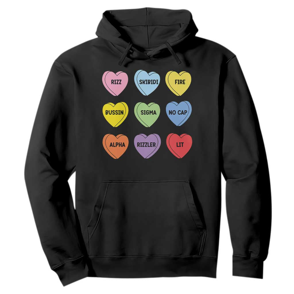 Funny Skibidi Valentine's Day Hoodie Rizz No Cap Conversation Hearts Sigma TS10 Black Print Your Wear