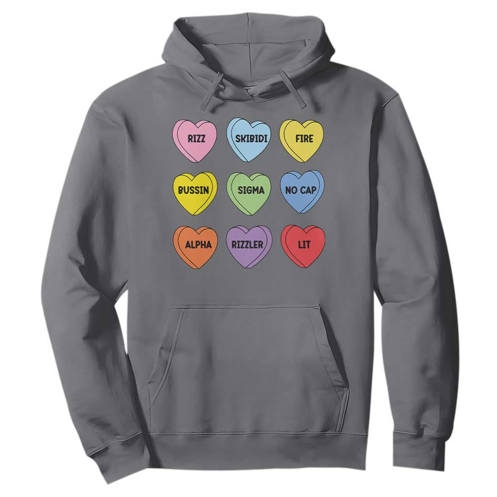 Funny Skibidi Valentine's Day Hoodie Rizz No Cap Conversation Hearts Sigma TS10 Charcoal Print Your Wear