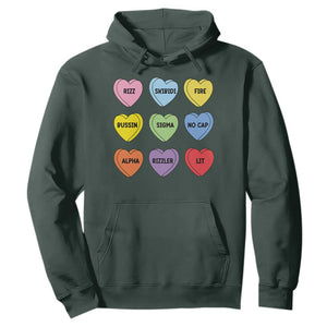 Funny Skibidi Valentine's Day Hoodie Rizz No Cap Conversation Hearts Sigma TS10 Dark Forest Green Print Your Wear