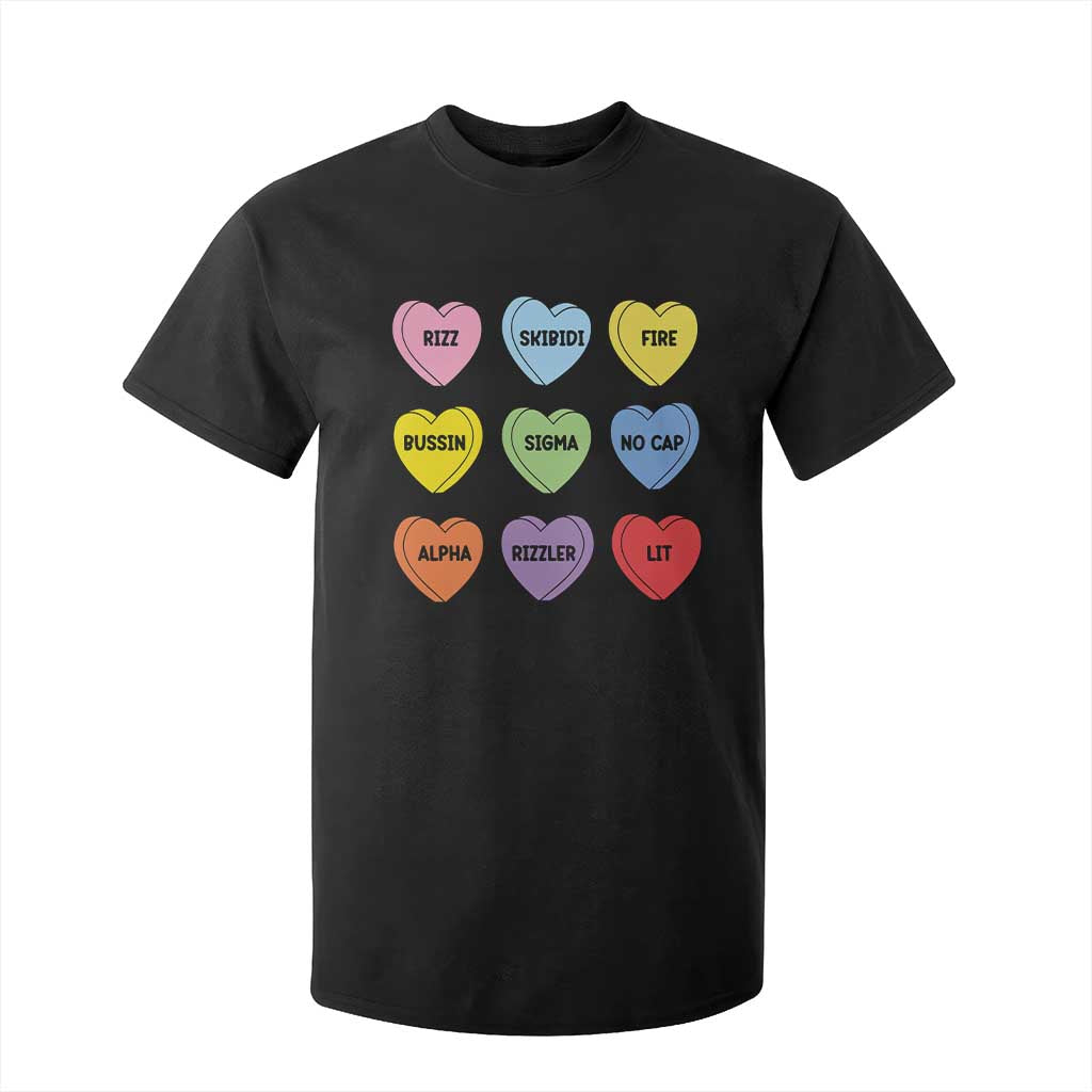 Funny Skibidi Valentine's Day T Shirt For Kid Rizz No Cap Conversation Hearts Sigma TS10 Black Print Your Wear