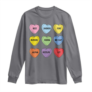 Funny Skibidi Valentine's Day Long Sleeve Shirt Rizz No Cap Conversation Hearts Sigma TS10 Charcoal Print Your Wear