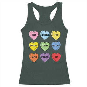 Funny Skibidi Valentine's Day Racerback Tank Top Rizz No Cap Conversation Hearts Sigma TS10 Dark Forest Green Print Your Wear