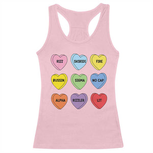 Funny Skibidi Valentine's Day Racerback Tank Top Rizz No Cap Conversation Hearts Sigma TS10 Light Pink Print Your Wear