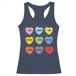 Funny Skibidi Valentine's Day Racerback Tank Top Rizz No Cap Conversation Hearts Sigma TS10 Navy Print Your Wear
