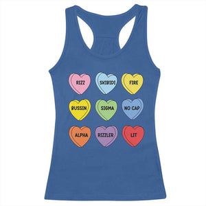 Funny Skibidi Valentine's Day Racerback Tank Top Rizz No Cap Conversation Hearts Sigma TS10 Royal Blue Print Your Wear