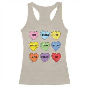 Funny Skibidi Valentine's Day Racerback Tank Top Rizz No Cap Conversation Hearts Sigma TS10 Sand Print Your Wear