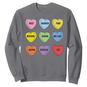 Funny Skibidi Valentine's Day Sweatshirt Rizz No Cap Conversation Hearts Sigma TS10 Charcoal Print Your Wear