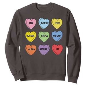 Funny Skibidi Valentine's Day Sweatshirt Rizz No Cap Conversation Hearts Sigma TS10 Dark Chocolate Print Your Wear