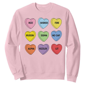 Funny Skibidi Valentine's Day Sweatshirt Rizz No Cap Conversation Hearts Sigma TS10 Light Pink Print Your Wear