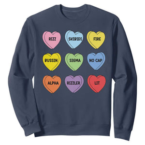 Funny Skibidi Valentine's Day Sweatshirt Rizz No Cap Conversation Hearts Sigma TS10 Navy Print Your Wear