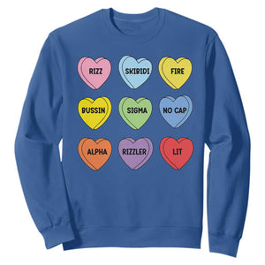 Funny Skibidi Valentine's Day Sweatshirt Rizz No Cap Conversation Hearts Sigma TS10 Royal Blue Print Your Wear