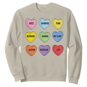 Funny Skibidi Valentine's Day Sweatshirt Rizz No Cap Conversation Hearts Sigma TS10 Sand Print Your Wear