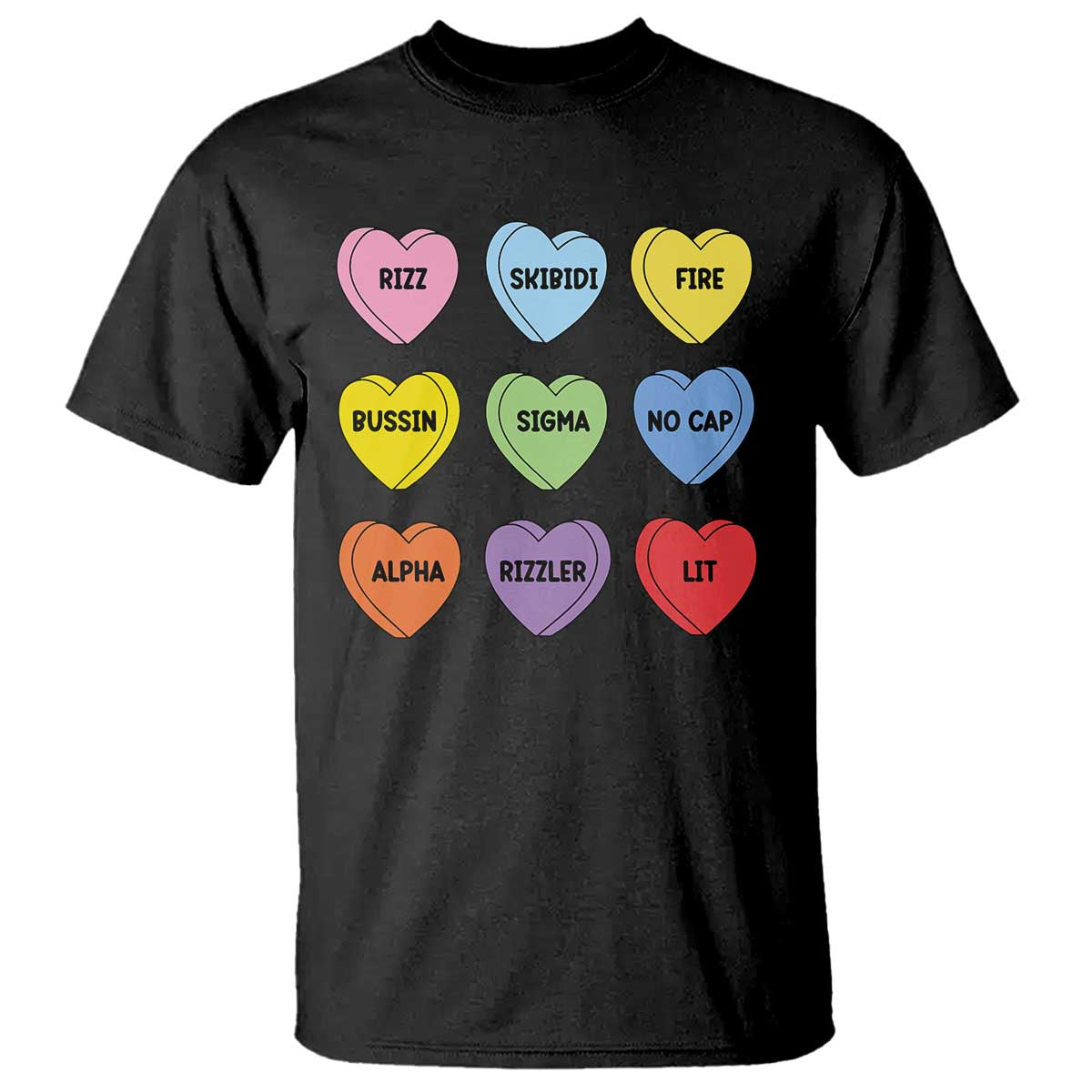 Funny Skibidi Valentine's Day T Shirt Rizz No Cap Conversation Hearts Sigma TS10 Black Print Your Wear