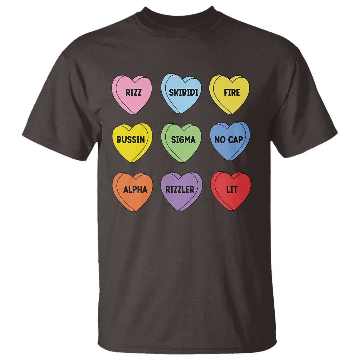 Funny Skibidi Valentine's Day T Shirt Rizz No Cap Conversation Hearts Sigma TS10 Dark Chocolate Print Your Wear