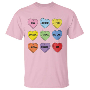 Funny Skibidi Valentine's Day T Shirt Rizz No Cap Conversation Hearts Sigma TS10 Light Pink Print Your Wear