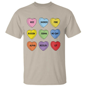 Funny Skibidi Valentine's Day T Shirt Rizz No Cap Conversation Hearts Sigma TS10 Sand Print Your Wear