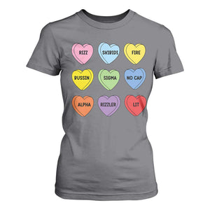 Funny Skibidi Valentine's Day T Shirt For Women Rizz No Cap Conversation Hearts Sigma TS10 Charcoal Print Your Wear