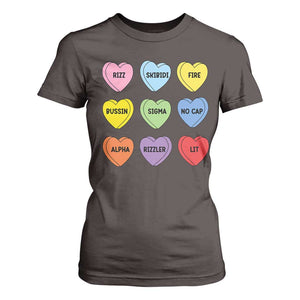 Funny Skibidi Valentine's Day T Shirt For Women Rizz No Cap Conversation Hearts Sigma TS10 Dark Chocolate Print Your Wear
