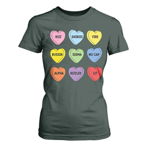Funny Skibidi Valentine's Day T Shirt For Women Rizz No Cap Conversation Hearts Sigma TS10 Dark Forest Green Print Your Wear