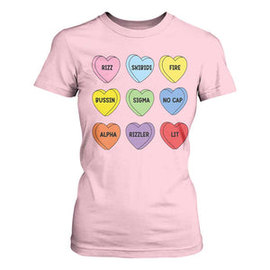 Funny Skibidi Valentine's Day T Shirt For Women Rizz No Cap Conversation Hearts Sigma TS10 Light Pink Print Your Wear