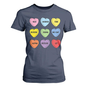 Funny Skibidi Valentine's Day T Shirt For Women Rizz No Cap Conversation Hearts Sigma TS10 Navy Print Your Wear