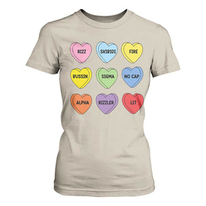 Funny Skibidi Valentine's Day T Shirt For Women Rizz No Cap Conversation Hearts Sigma TS10 Sand Print Your Wear