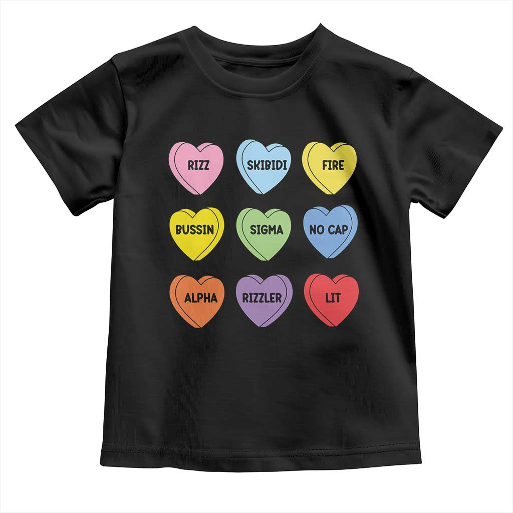 Funny Skibidi Valentine's Day Toddler T Shirt Rizz No Cap Conversation Hearts Sigma TS10 Black Print Your Wear