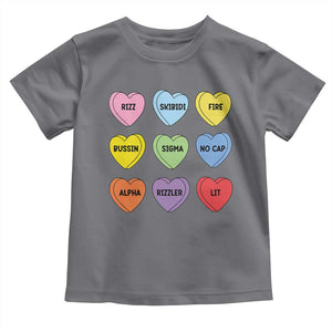Funny Skibidi Valentine's Day Toddler T Shirt Rizz No Cap Conversation Hearts Sigma TS10 Charcoal Print Your Wear