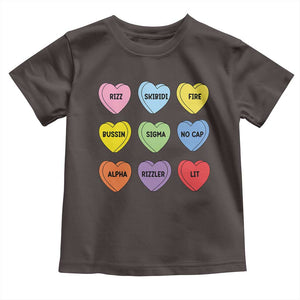 Funny Skibidi Valentine's Day Toddler T Shirt Rizz No Cap Conversation Hearts Sigma TS10 Dark Chocolate Print Your Wear