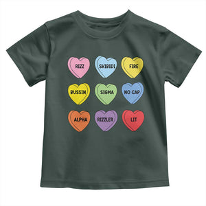 Funny Skibidi Valentine's Day Toddler T Shirt Rizz No Cap Conversation Hearts Sigma TS10 Dark Forest Green Print Your Wear