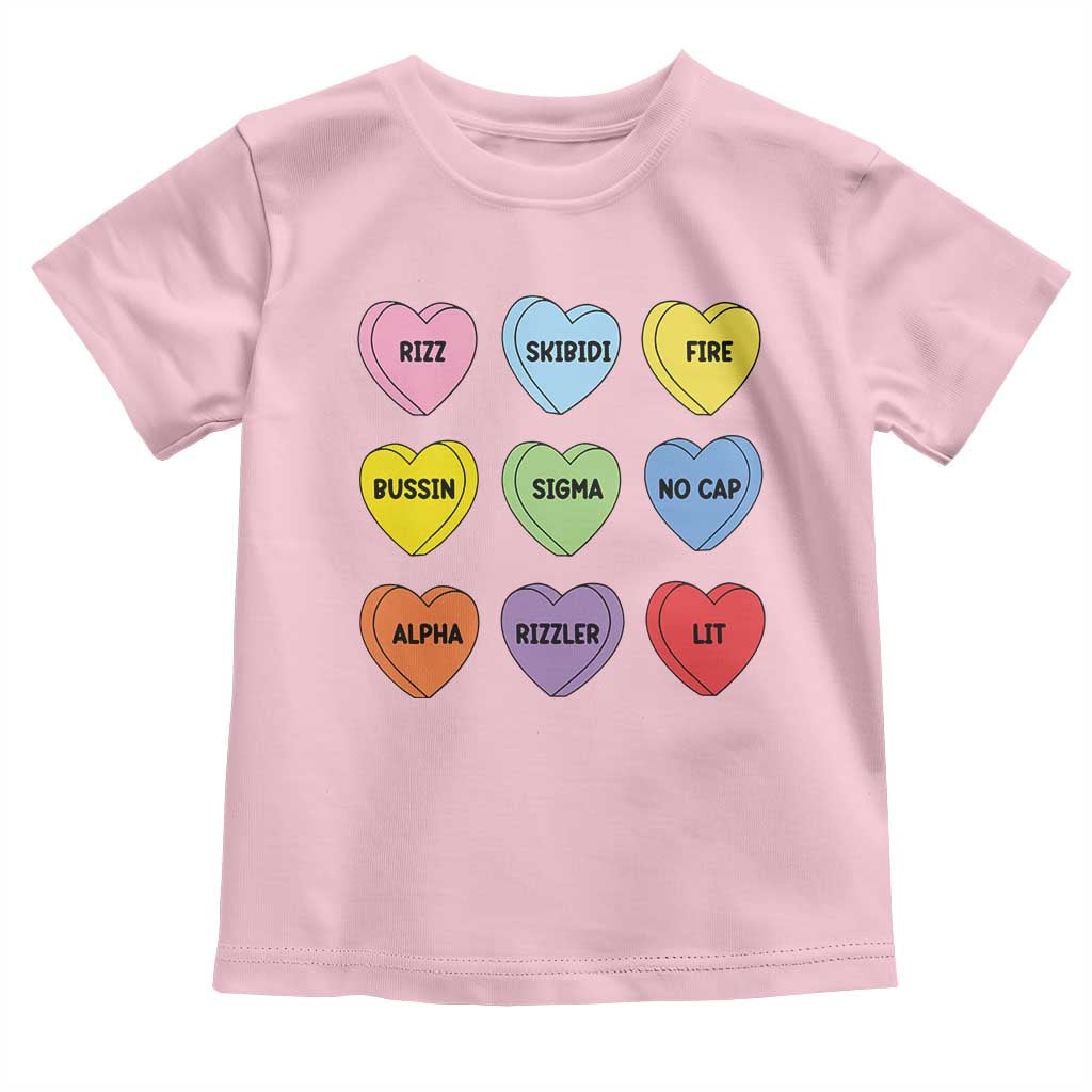 Funny Skibidi Valentine's Day Toddler T Shirt Rizz No Cap Conversation Hearts Sigma TS10 Light Pink Print Your Wear