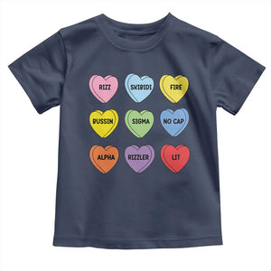 Funny Skibidi Valentine's Day Toddler T Shirt Rizz No Cap Conversation Hearts Sigma TS10 Navy Print Your Wear