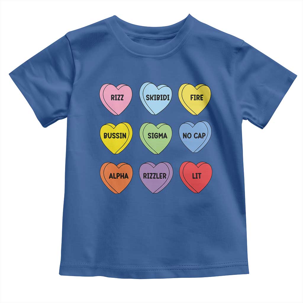 Funny Skibidi Valentine's Day Toddler T Shirt Rizz No Cap Conversation Hearts Sigma TS10 Royal Blue Print Your Wear