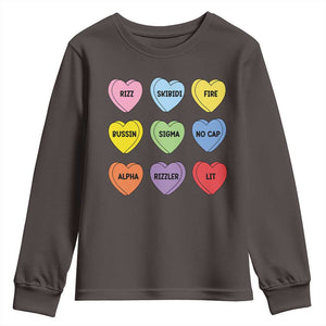 Funny Skibidi Valentine's Day Youth Sweatshirt Rizz No Cap Conversation Hearts Sigma TS10 Dark Chocolate Print Your Wear