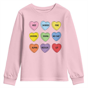 Funny Skibidi Valentine's Day Youth Sweatshirt Rizz No Cap Conversation Hearts Sigma TS10 Light Pink Print Your Wear