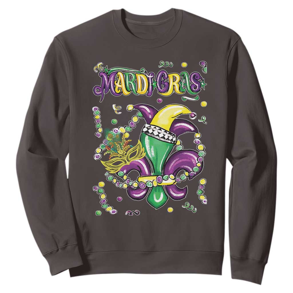 Mardi Gras Sweatshirt Fleur de Lis Carnival Fat Tuesday TS10 Dark Chocolate Print Your Wear