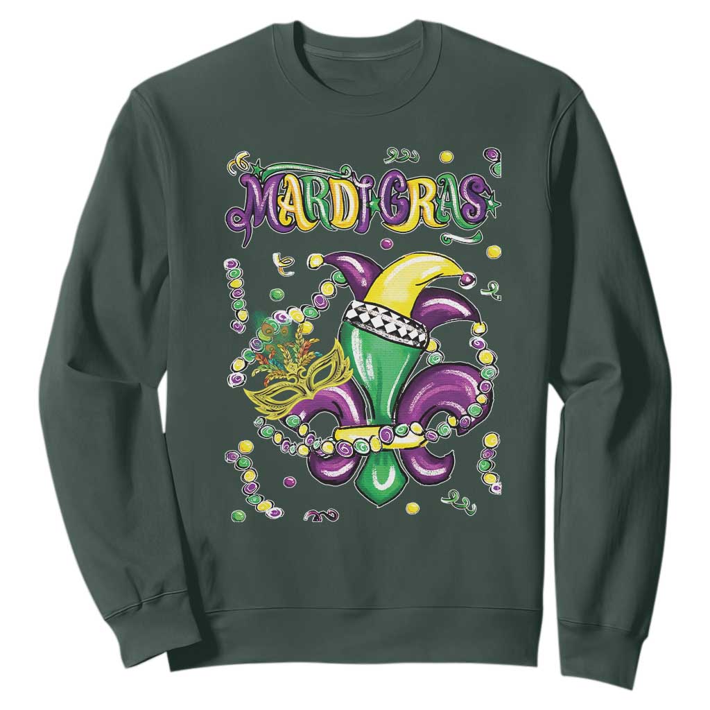 Mardi Gras Sweatshirt Fleur de Lis Carnival Fat Tuesday TS10 Dark Forest Green Print Your Wear