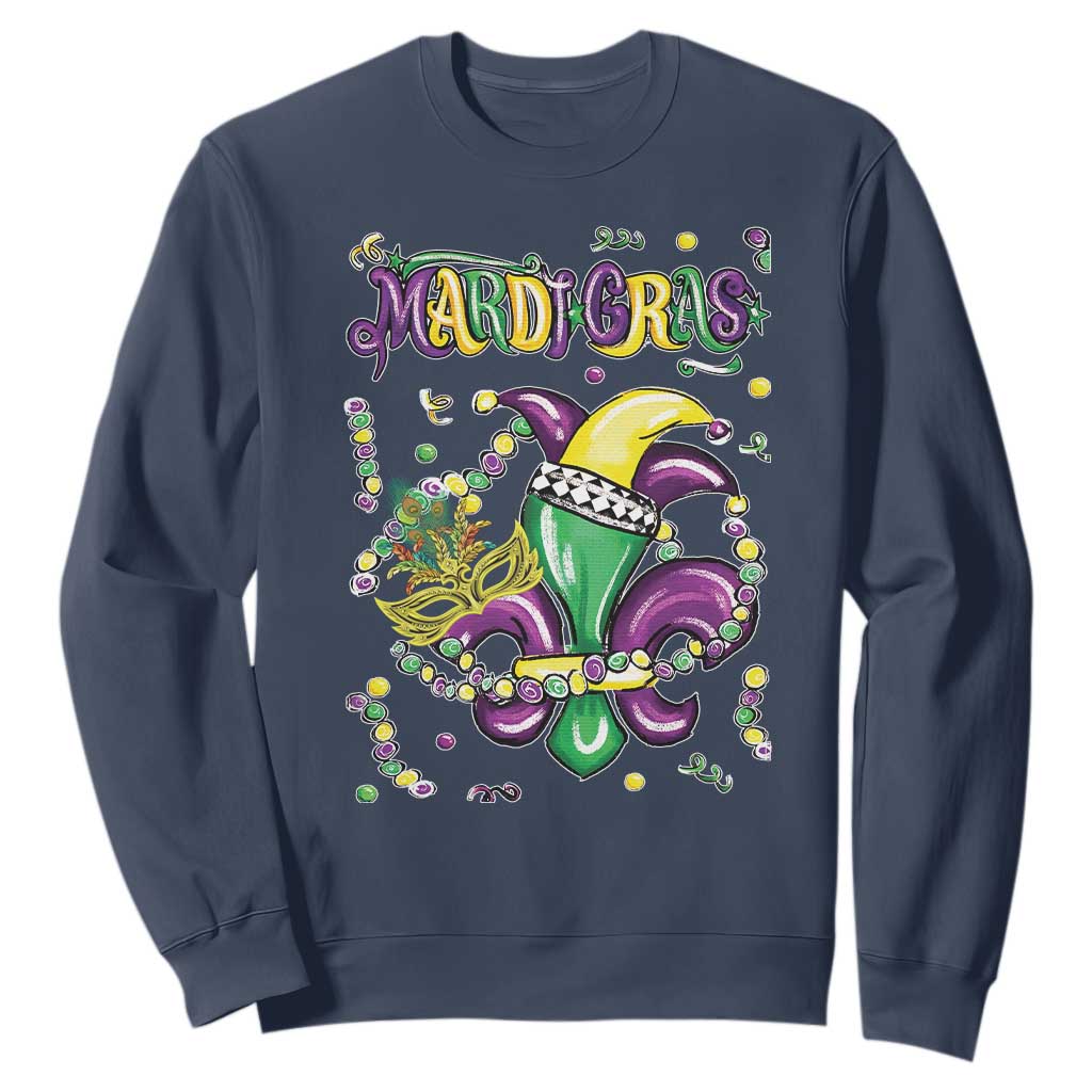 Mardi Gras Sweatshirt Fleur de Lis Carnival Fat Tuesday TS10 Navy Print Your Wear
