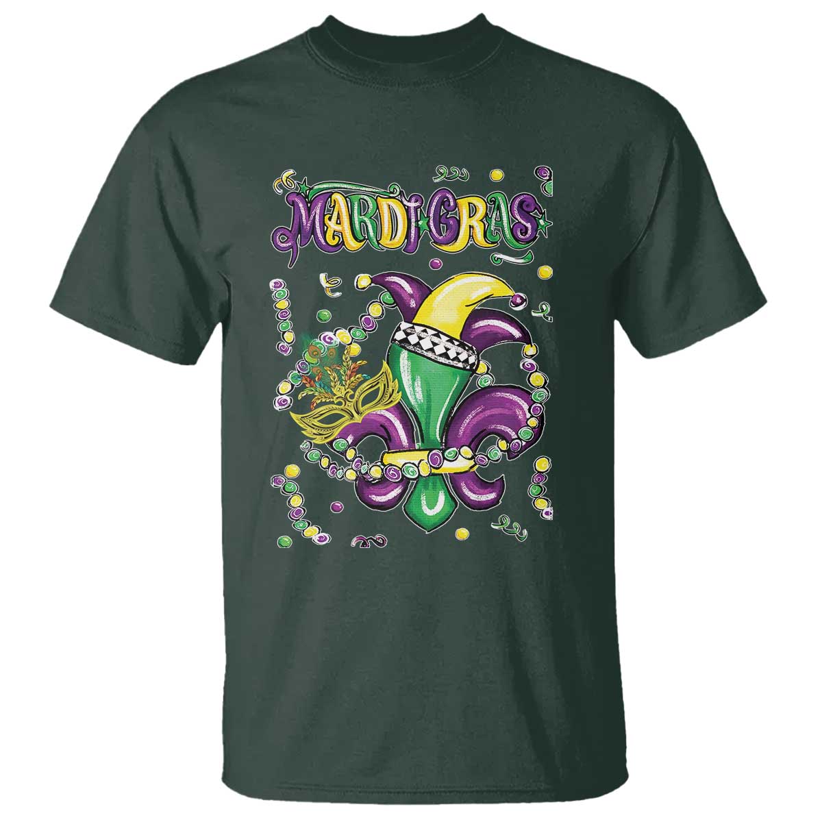 Mardi Gras T Shirt Fleur de Lis Carnival Fat Tuesday TS10 Dark Forest Green Print Your Wear