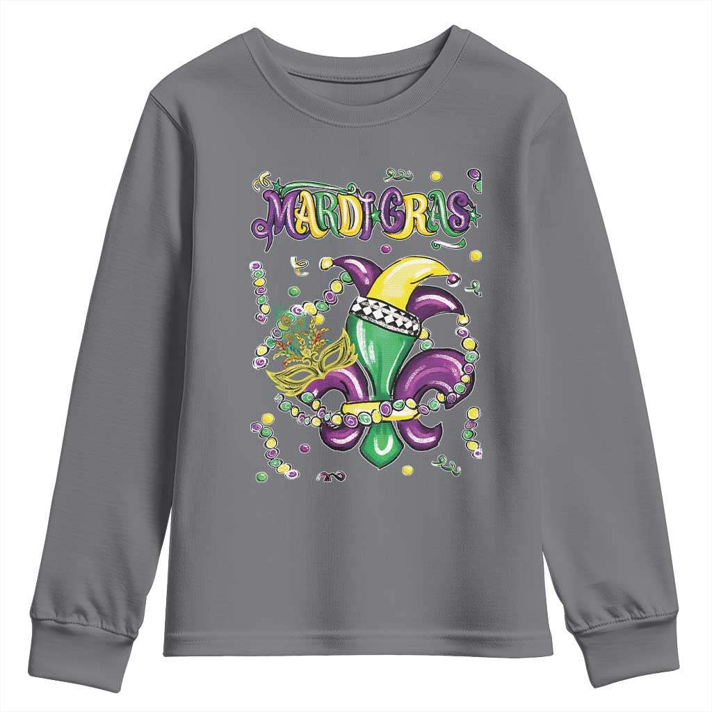 Mardi Gras Youth Sweatshirt Fleur de Lis Carnival Fat Tuesday TS10 Charcoal Print Your Wear
