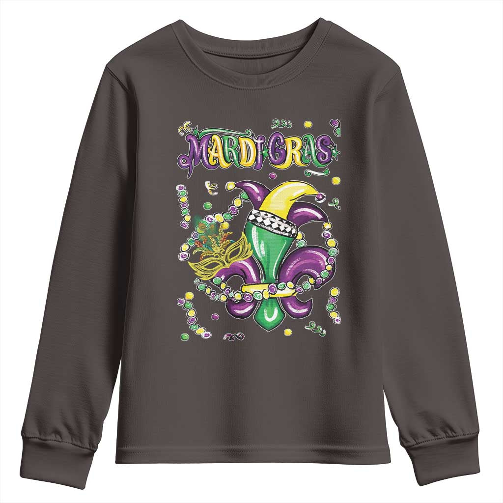 Mardi Gras Youth Sweatshirt Fleur de Lis Carnival Fat Tuesday TS10 Dark Chocolate Print Your Wear