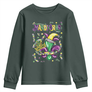 Mardi Gras Youth Sweatshirt Fleur de Lis Carnival Fat Tuesday TS10 Dark Forest Green Print Your Wear