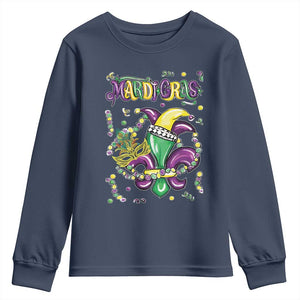 Mardi Gras Youth Sweatshirt Fleur de Lis Carnival Fat Tuesday TS10 Navy Print Your Wear
