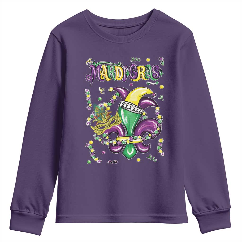 Mardi Gras Youth Sweatshirt Fleur de Lis Carnival Fat Tuesday TS10 Purple Print Your Wear
