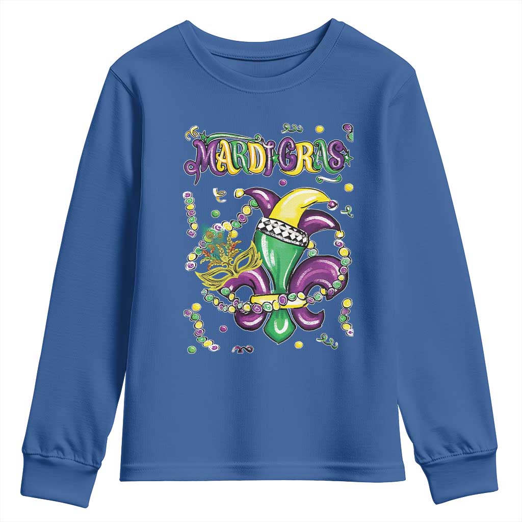 Mardi Gras Youth Sweatshirt Fleur de Lis Carnival Fat Tuesday TS10 Royal Blue Print Your Wear